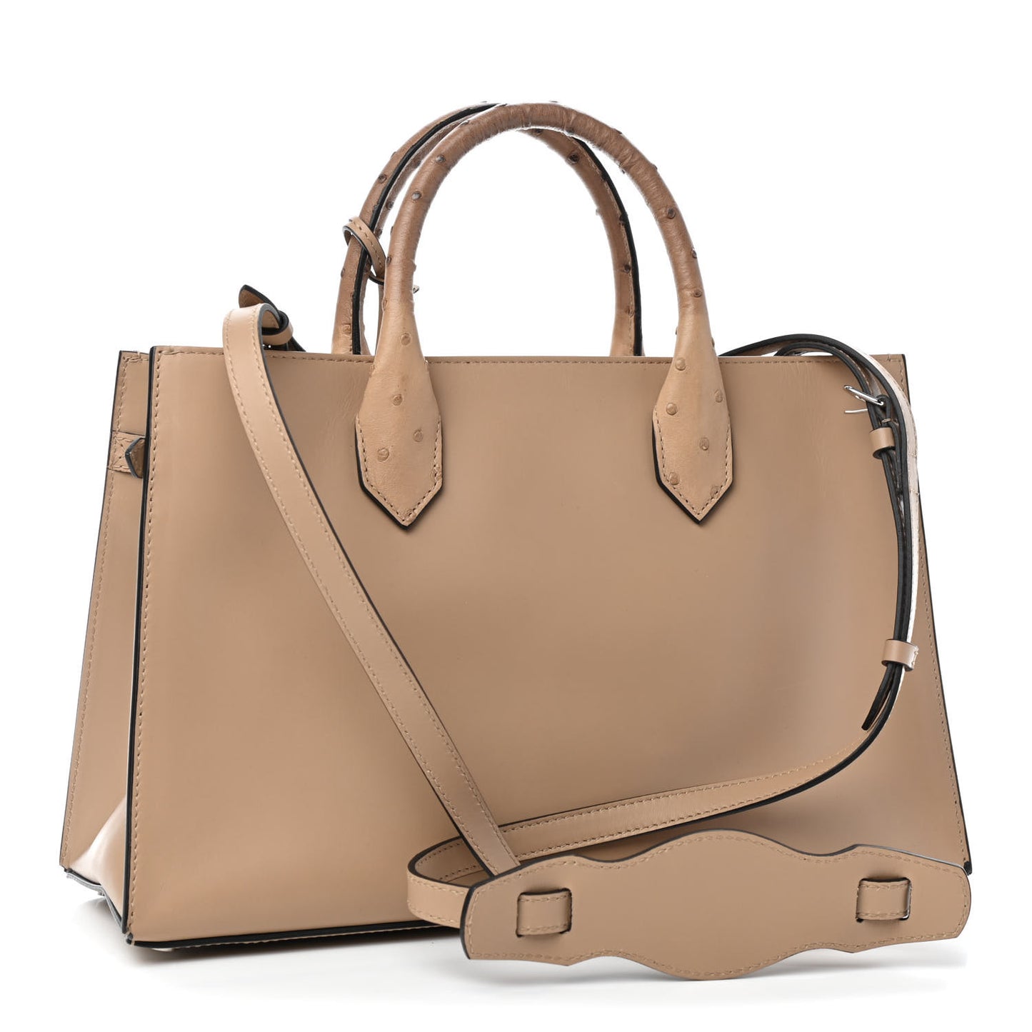 Smooth Calfskin Ostrich Padlock Work XS Outremer Beige Camel