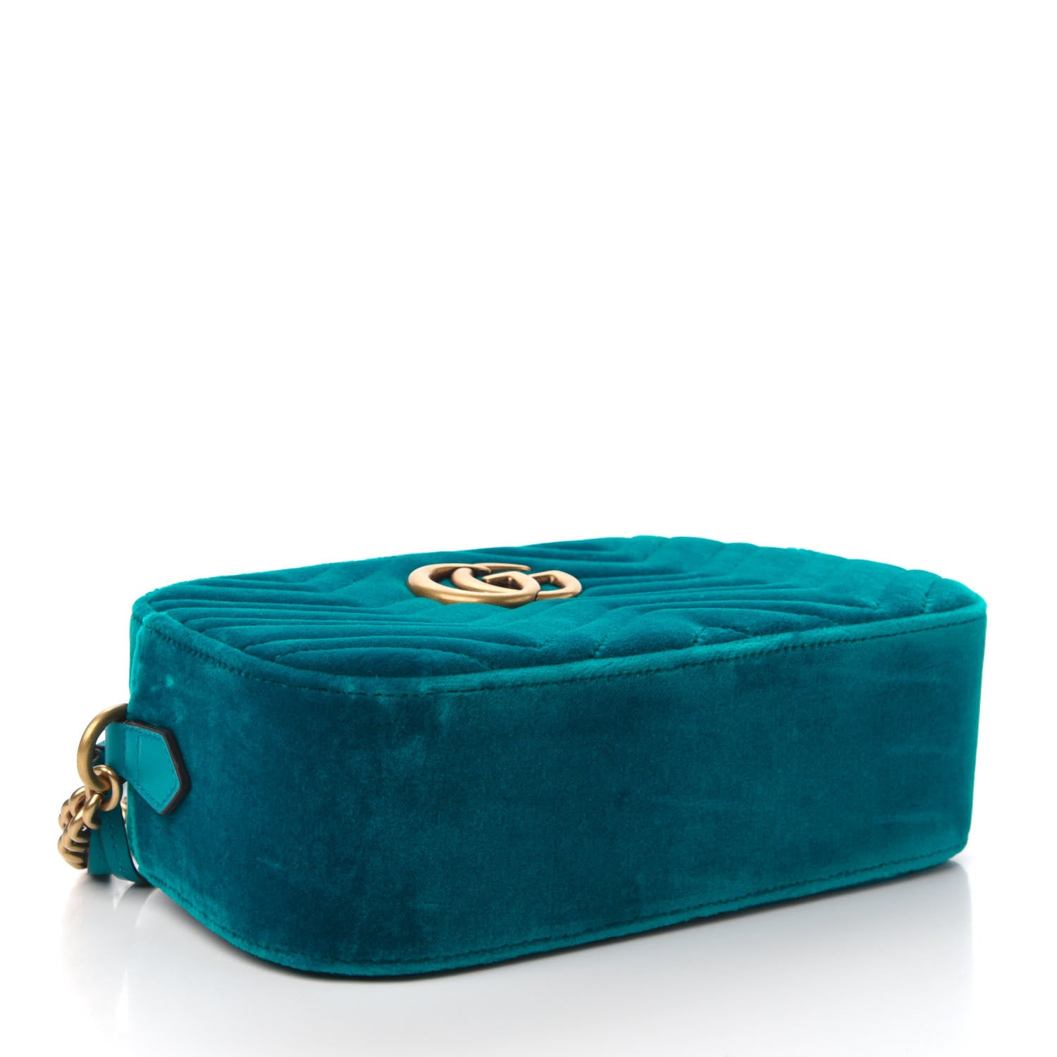 Gucci Velvet Matelasse Small GG Marmont Chain Shoulder Bag Pavone Cyan 4 of 10