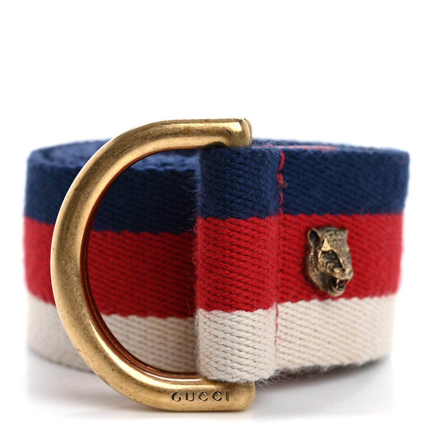 Gucci Web Feline D Ring Belt 80 32 Red White Blue 6 of 8