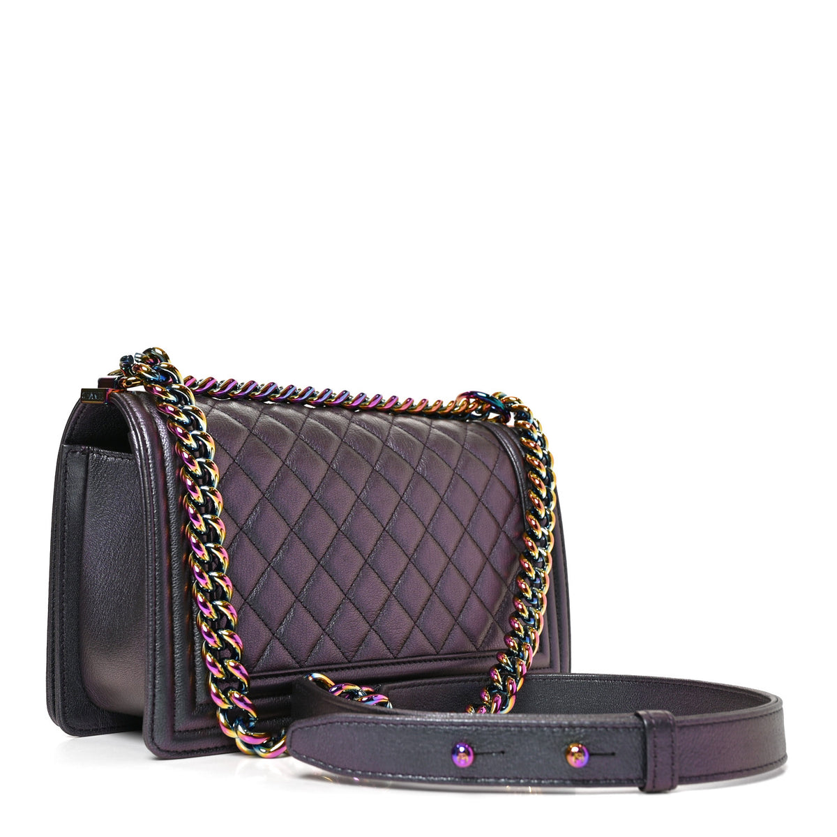 Chanel Iridescent Goatskin Quilted Medium Boy Flap Purple 3 of 11