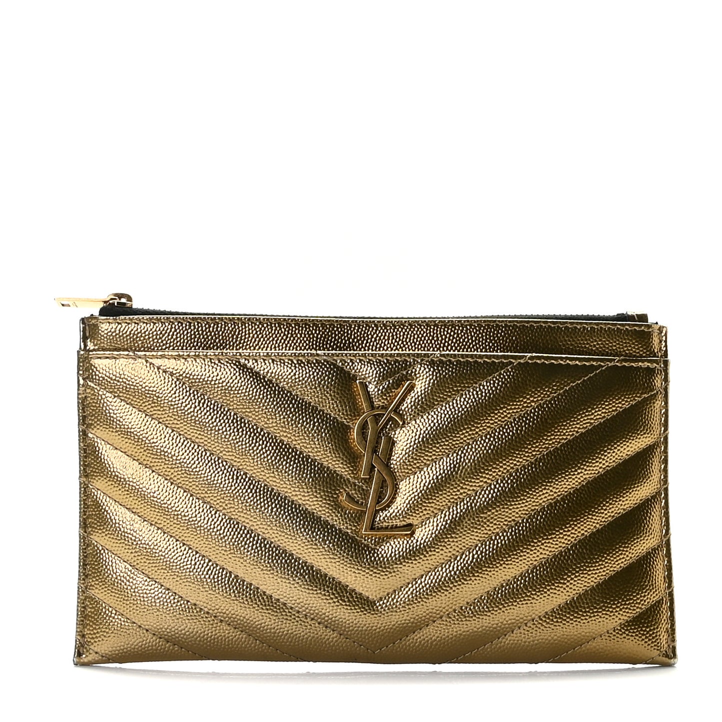 Iridescent Grain De Poudre Matelasse Chevron Monogram Bill Pouch Gold