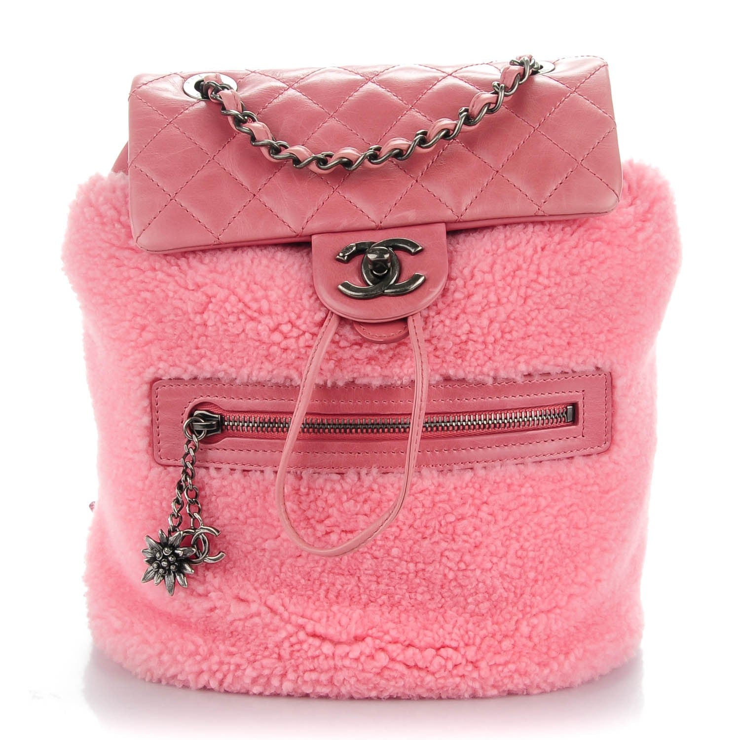 Chanel Glazed Calfskin Shearling Quilted Small Mountain Backpack Pink 1 of 8