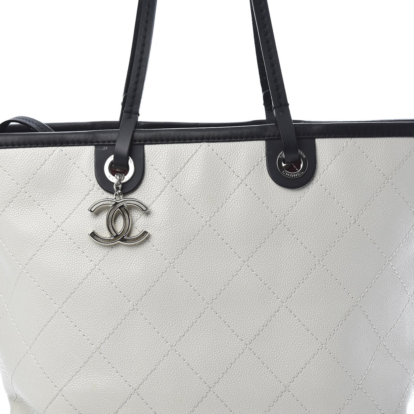 Grained Calfskin Shopping Fever Tote White