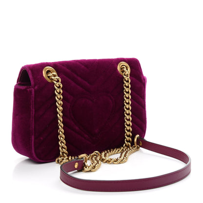 Gucci Velvet Matelasse Mini GG Marmont Shoulder Bag Fuchsia Violet Cyclamen 3 of 10