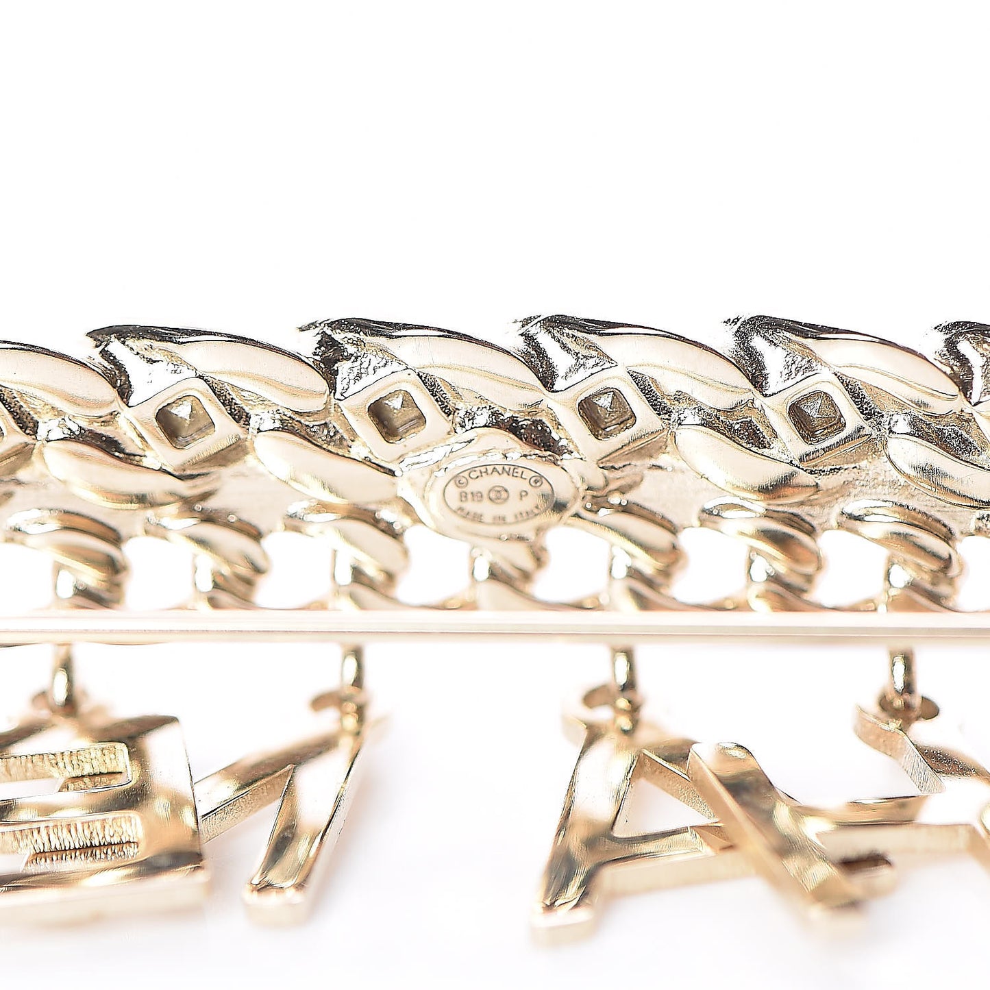 Crystal CC Logo Charms Brooch Gold