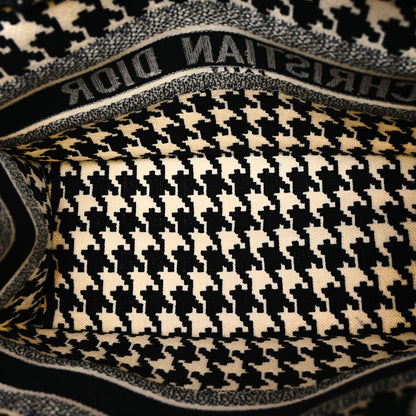 Christian Dior CHRISTIAN DIOR Canvas Macro Houndstooth Embroidered Medium Book Tote Black White 5 of 13