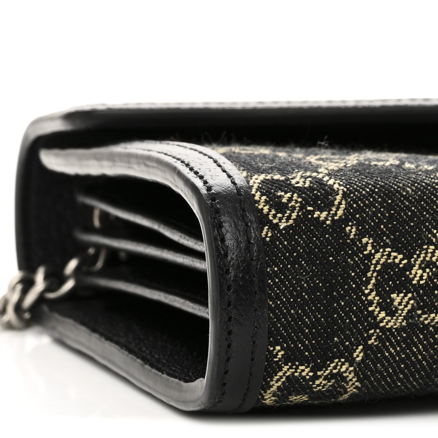 Jacquard Black Denim GG Monogram Mini Dionysus Chain Wallet Black Ivory