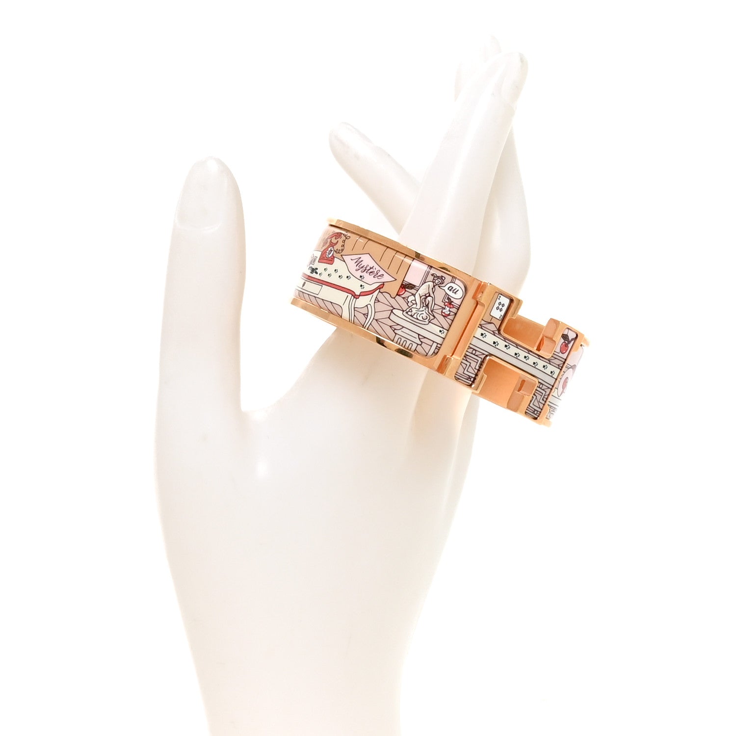 Hermes Enamel Printed Wide H Mystere Au 24 Narrow Clic Clac H Bracelet GM Faubourg 2 of 4