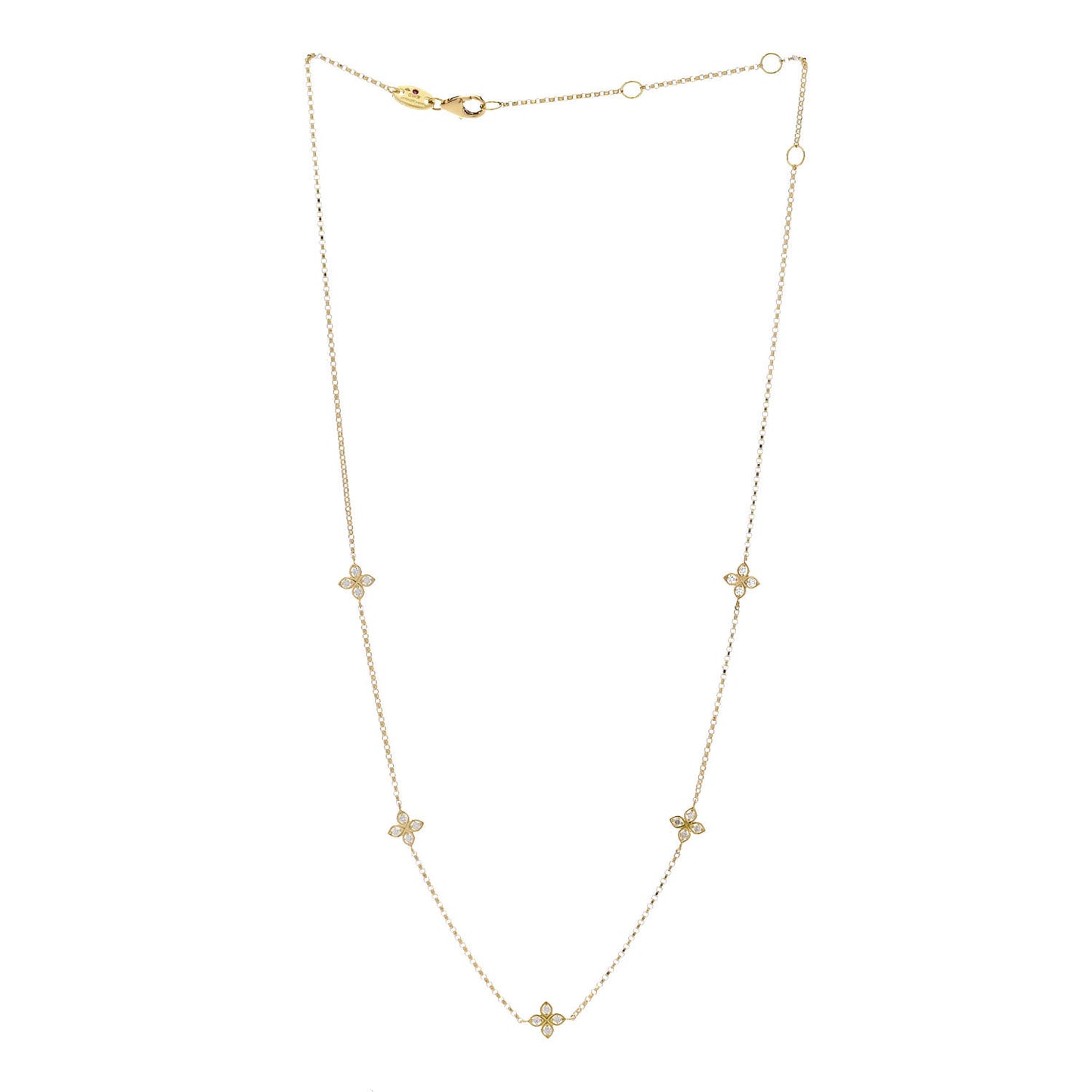 18K Yellow Gold Diamond By the Inch Five Station Flower Necklace