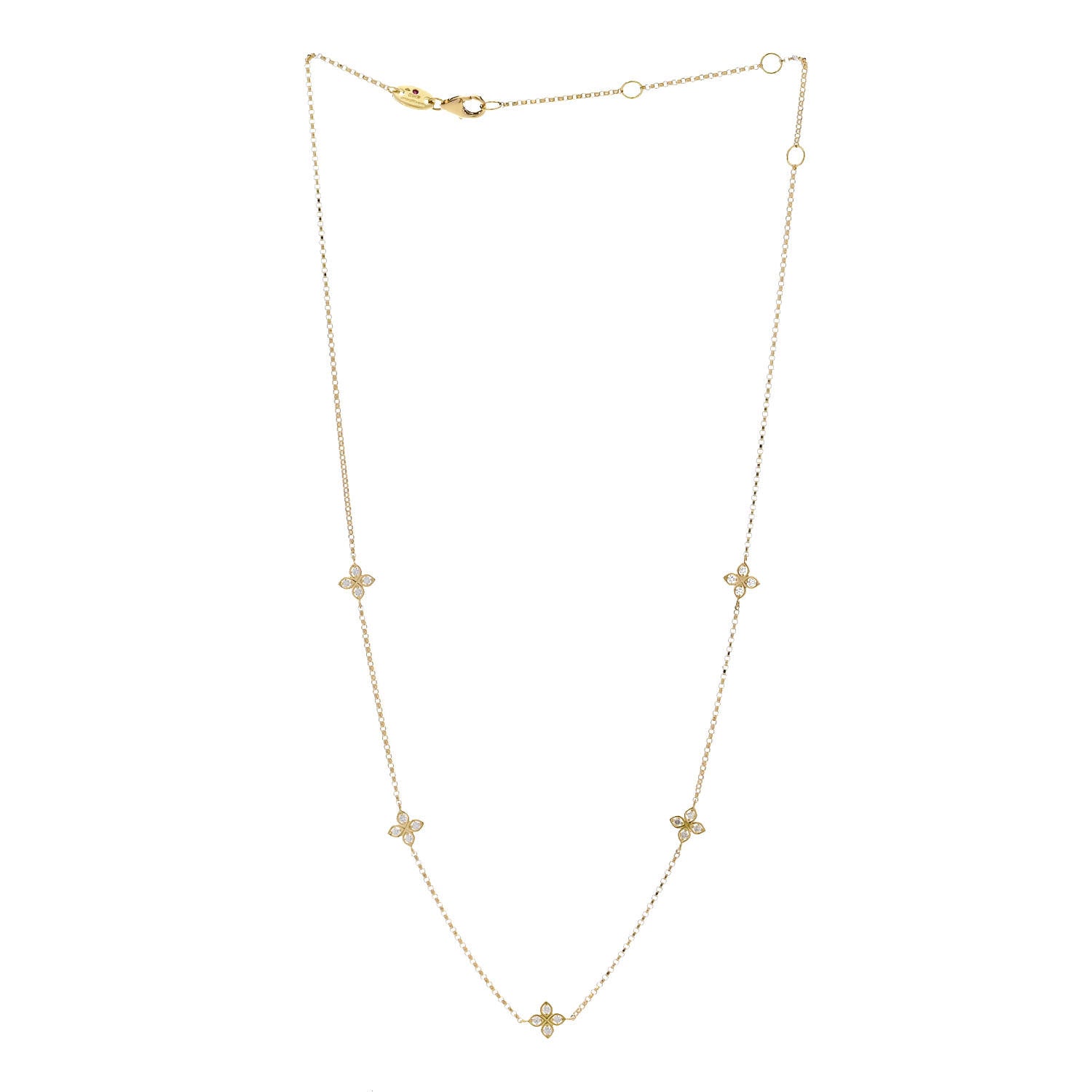 Roberto Coin 18K Yellow Gold Diamond By the Inch Five Station Flower Necklace 3 of 5
