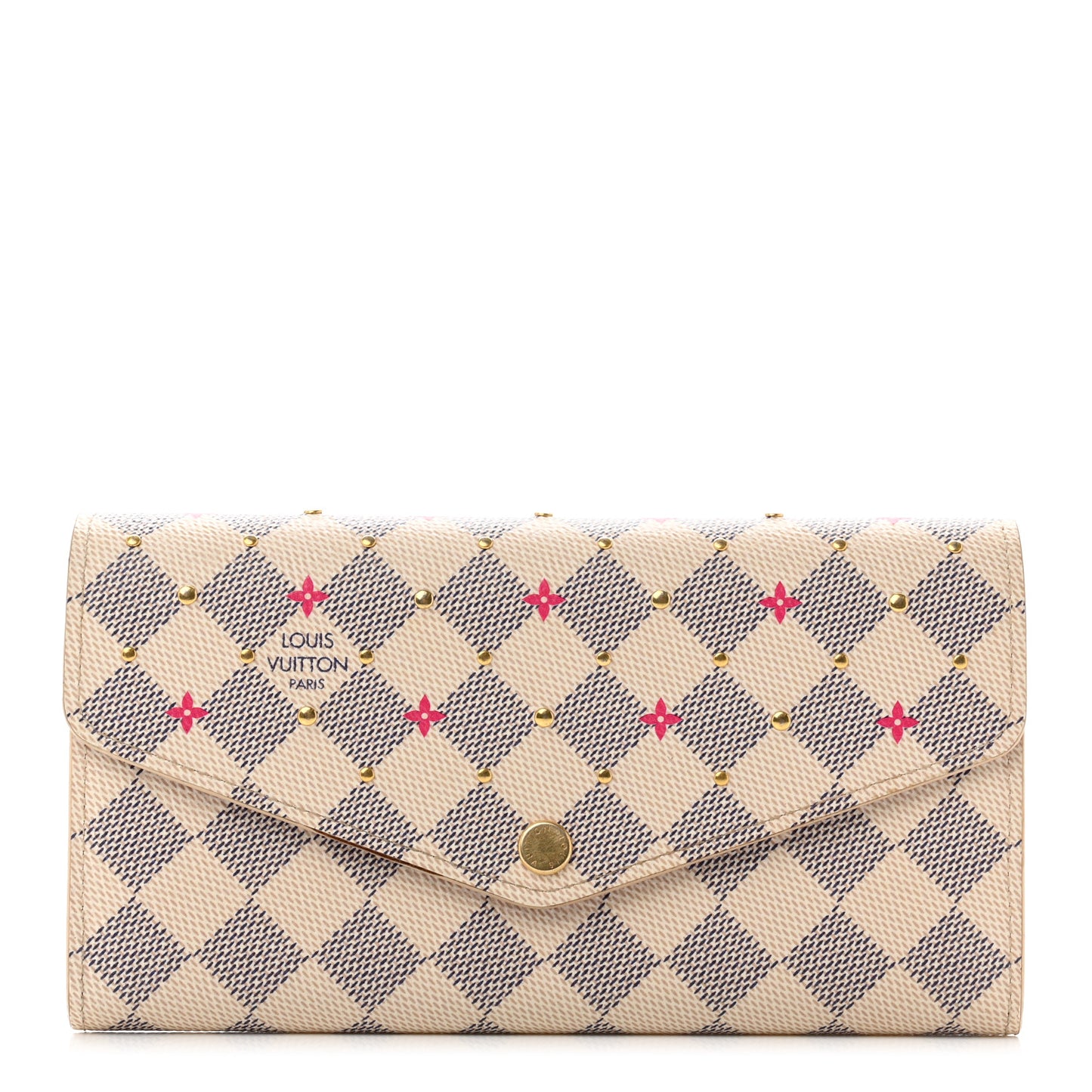 Damier Azur Studded Sarah Wallet NM Fuchsia