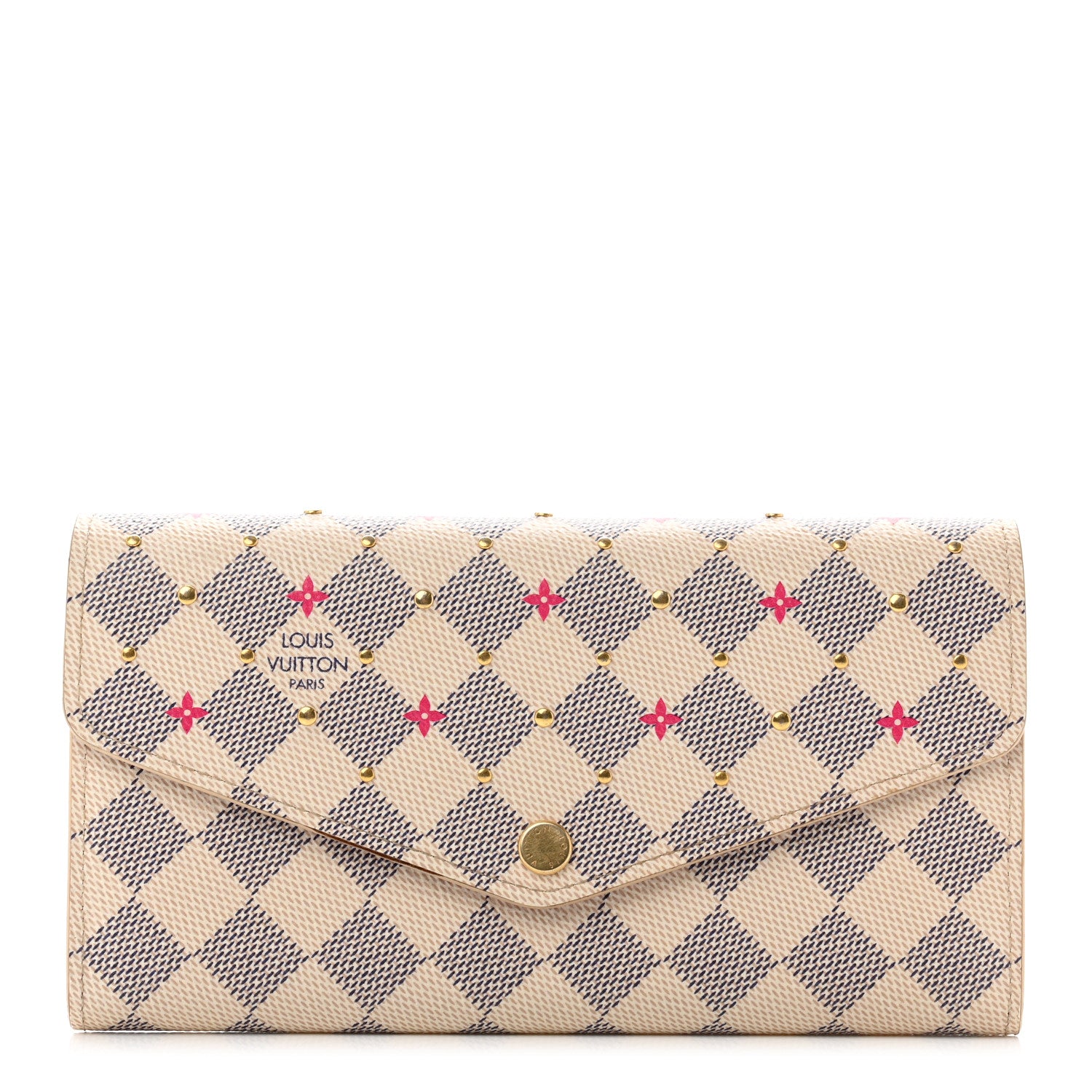 Louis Vuitton Damier Azur Studded Sarah Wallet NM Fuchsia 1 of 6