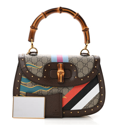 Gucci GG Supreme Monogram Studded Calfskin Centum Medium Bamboo 1947 Top Handle Bag Beige Ebony Multicolor 3 of 10