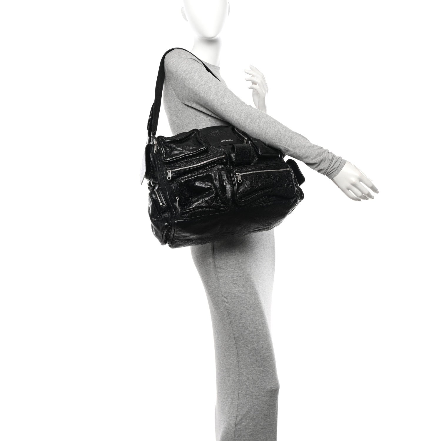 Balenciaga Agneau Arena Superbusy Large Sling Zip Shoulder Bag Black 2 of 13