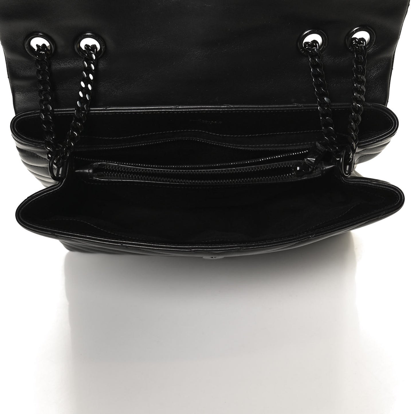Calfskin Y Quilted Monogram Medium Loulou Chain Satchel Black