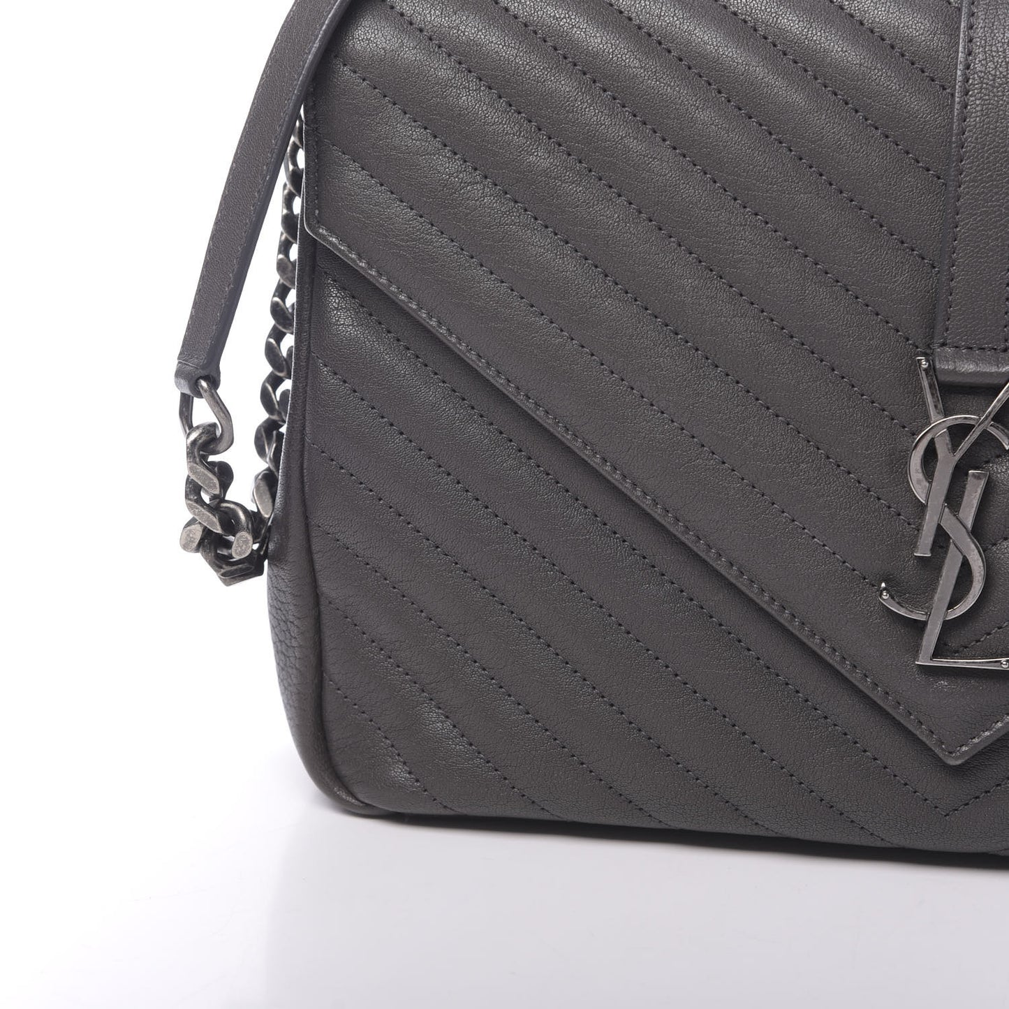 Sheepskin Matelasse Chevron Monogram Large College Satchel Dark Asphalt