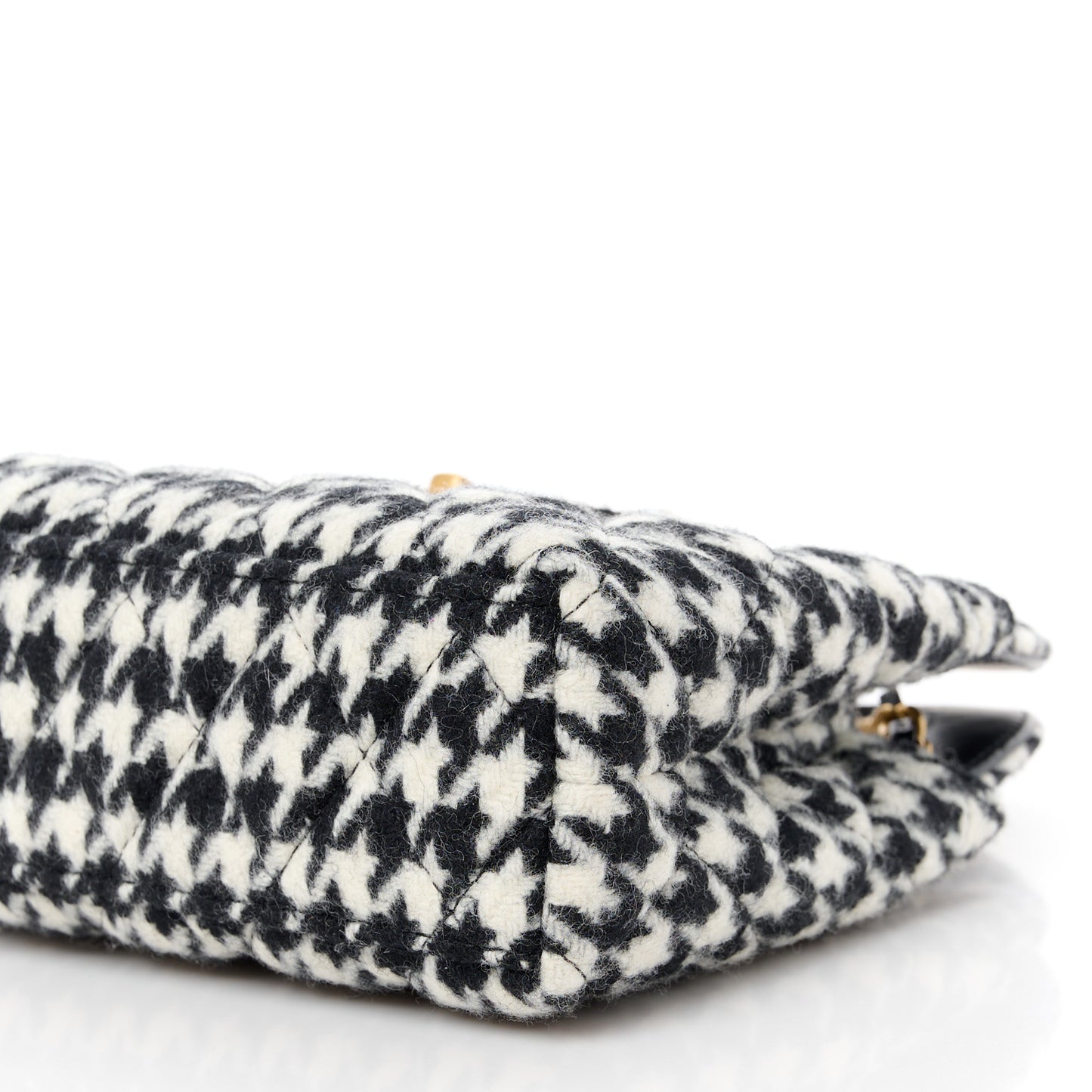 Tweed Houndstooth Quilted Nano Kelly Shopper Black White