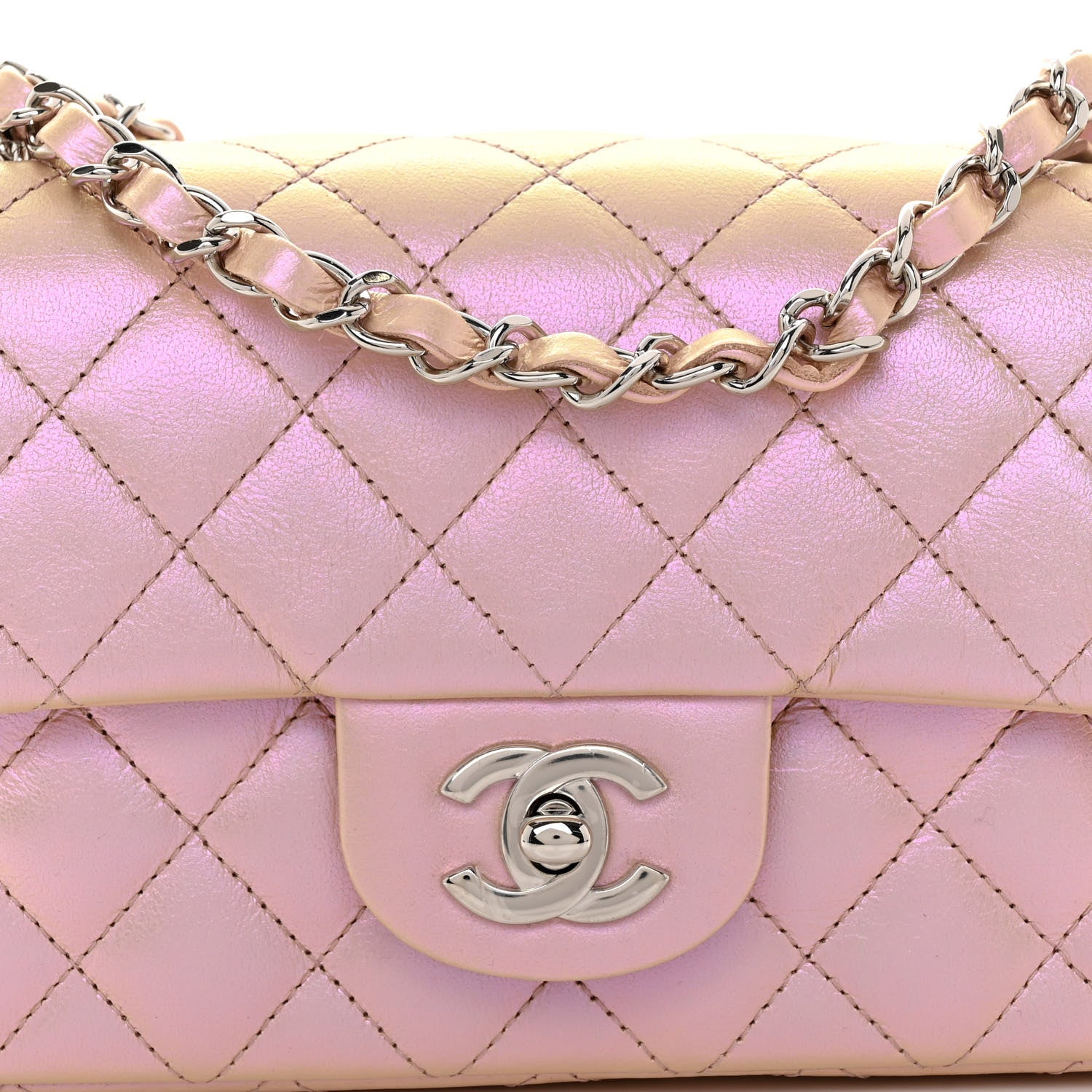 Chanel Iridescent Calfskin Quilted Mini Rectangular Flap Pink 7 of 10