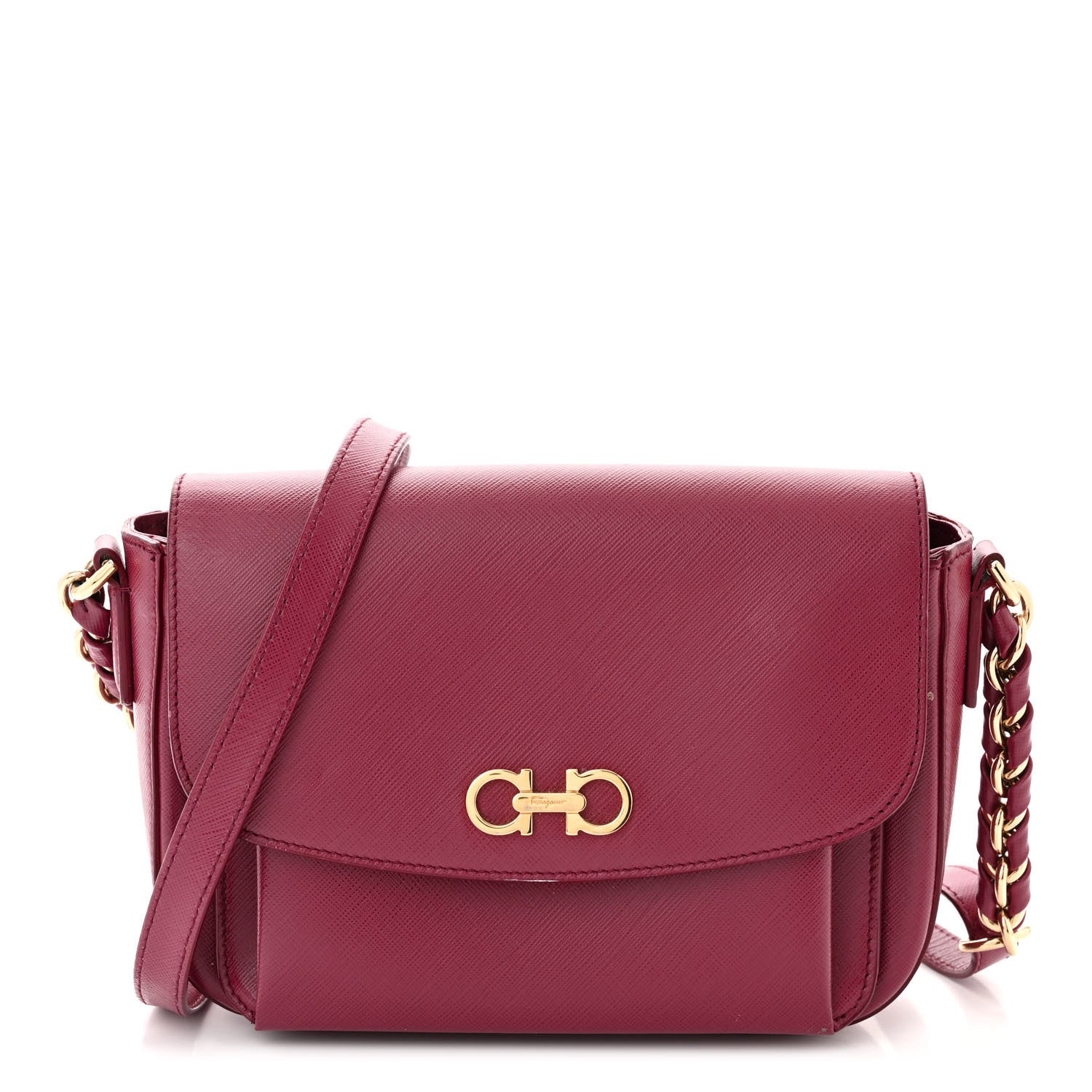 Salvatore Ferragamo Saffiano Sandrine Shoulder Bag Wine 1 of 15