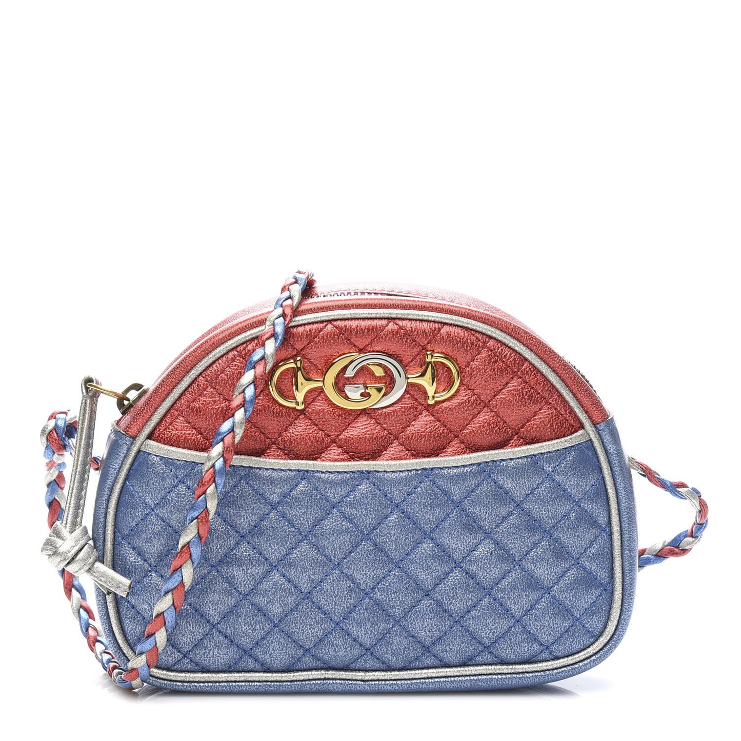 Laminated Nappa Trapuntata Mini Zumi Dome Shoulder Bag Rosso Marine Argento