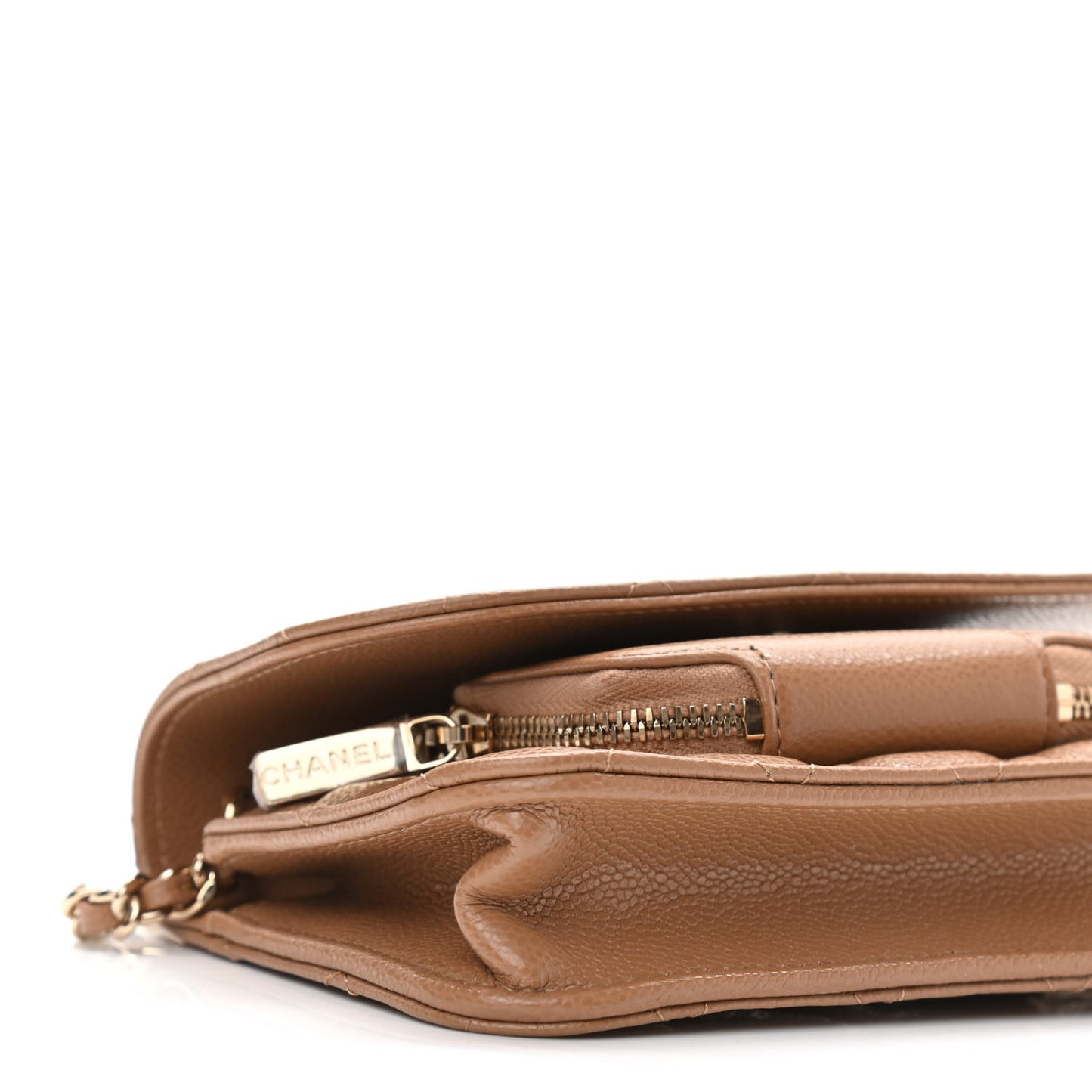 Caviar Quilted Business Affinity Clutch With Chain Flap Dark Beige