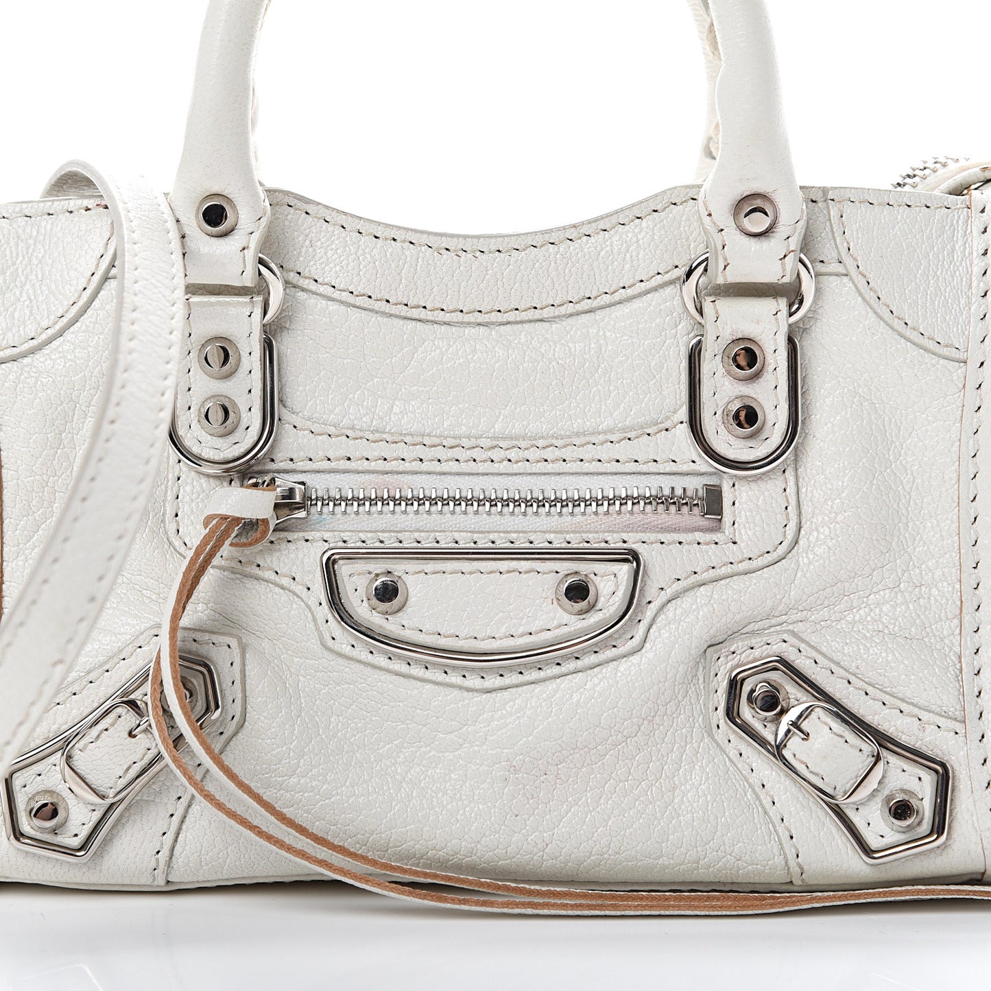 Chevre Silver Metallic Edge Hardware Nano City White