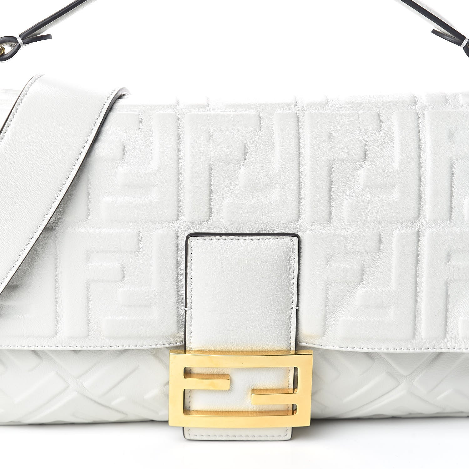 Fendi Nappa FF 1974 Embossed Large Baguette White 7 of 9