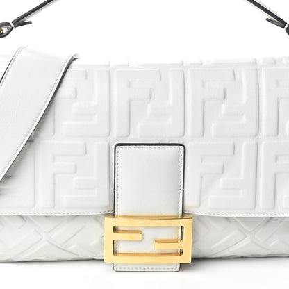 Fendi Nappa FF 1974 Embossed Large Baguette White 7 of 9
