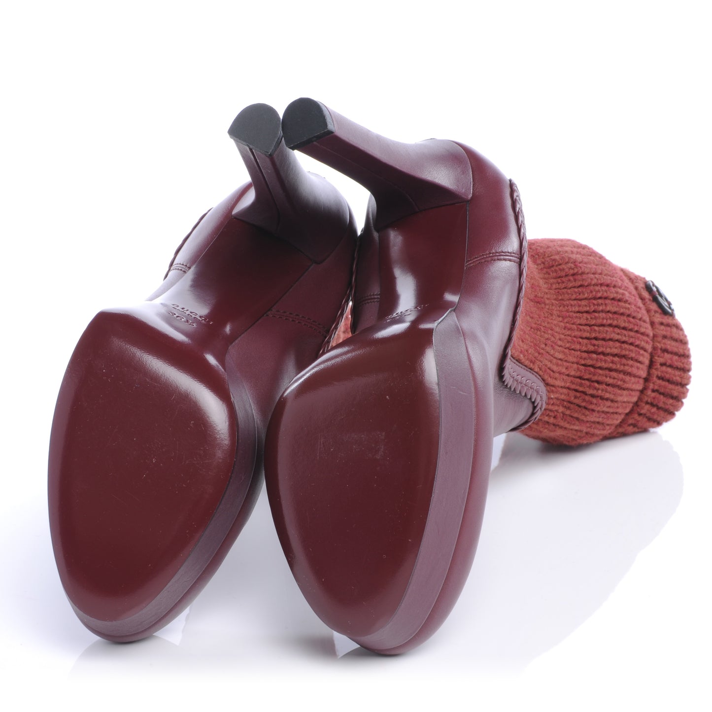 Leather Knit Platform Boots Heels 36.5