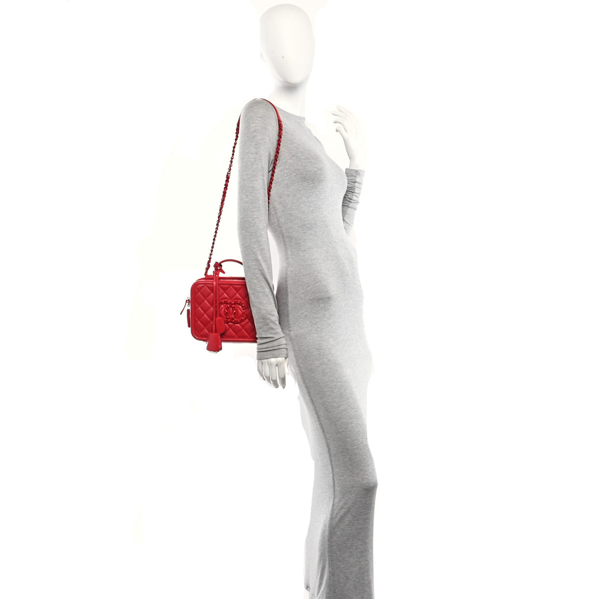 Chanel Lambskin Quilted Medium CC Filigree Vanity Case Dark Red 2 of 12