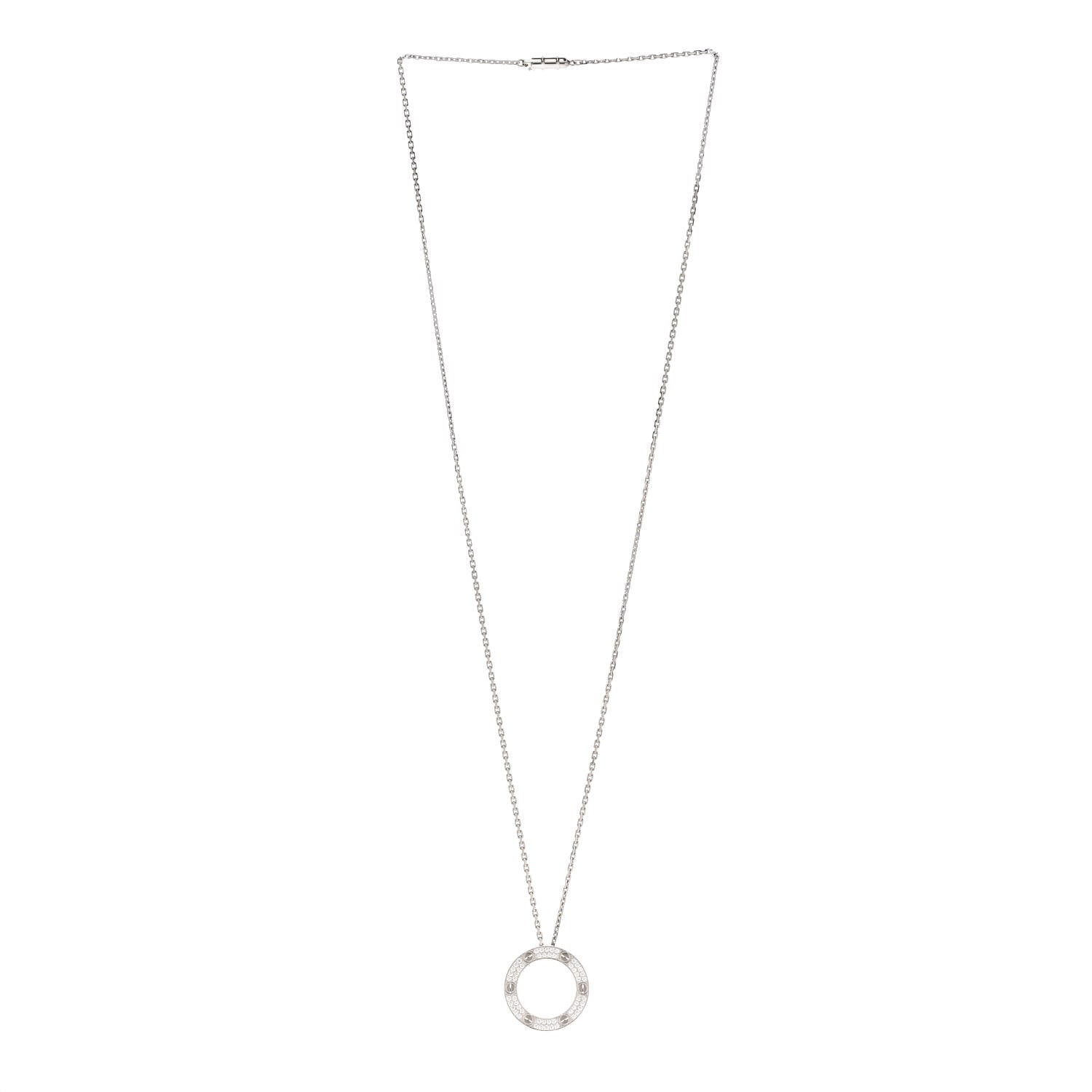 Cartier 18K White Gold Diamond LOVE Paved Necklace 3 of 6