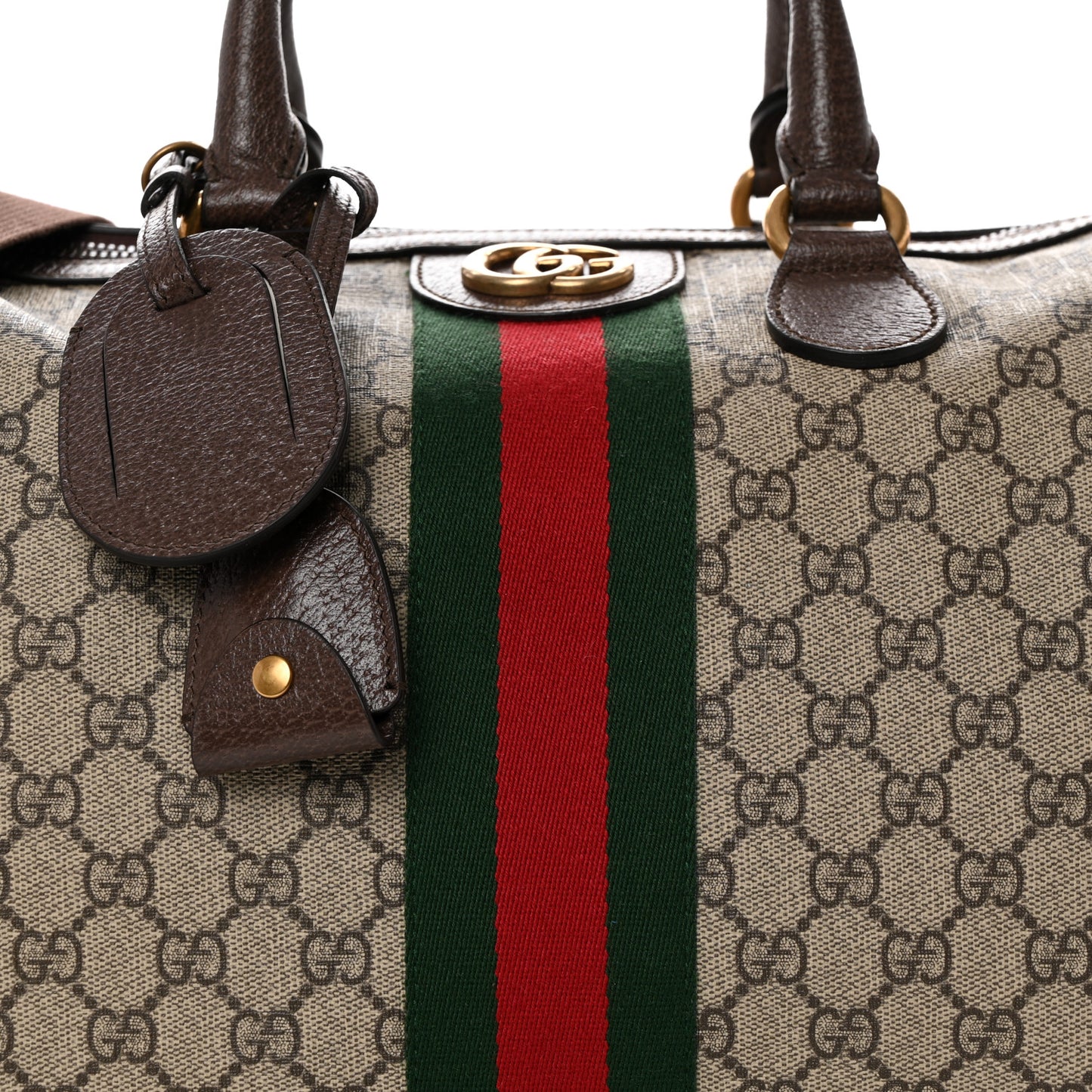 GG Supreme Monogram Textured Dollar Calfskin Web Medium Ophidia Carry-On Duffle Bag Beige Ebony New Acero