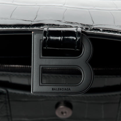 Balenciaga Shiny Calfskin Monochrome Crocodile Embossed Hourglass Wallet On Chain Black 8 of 11