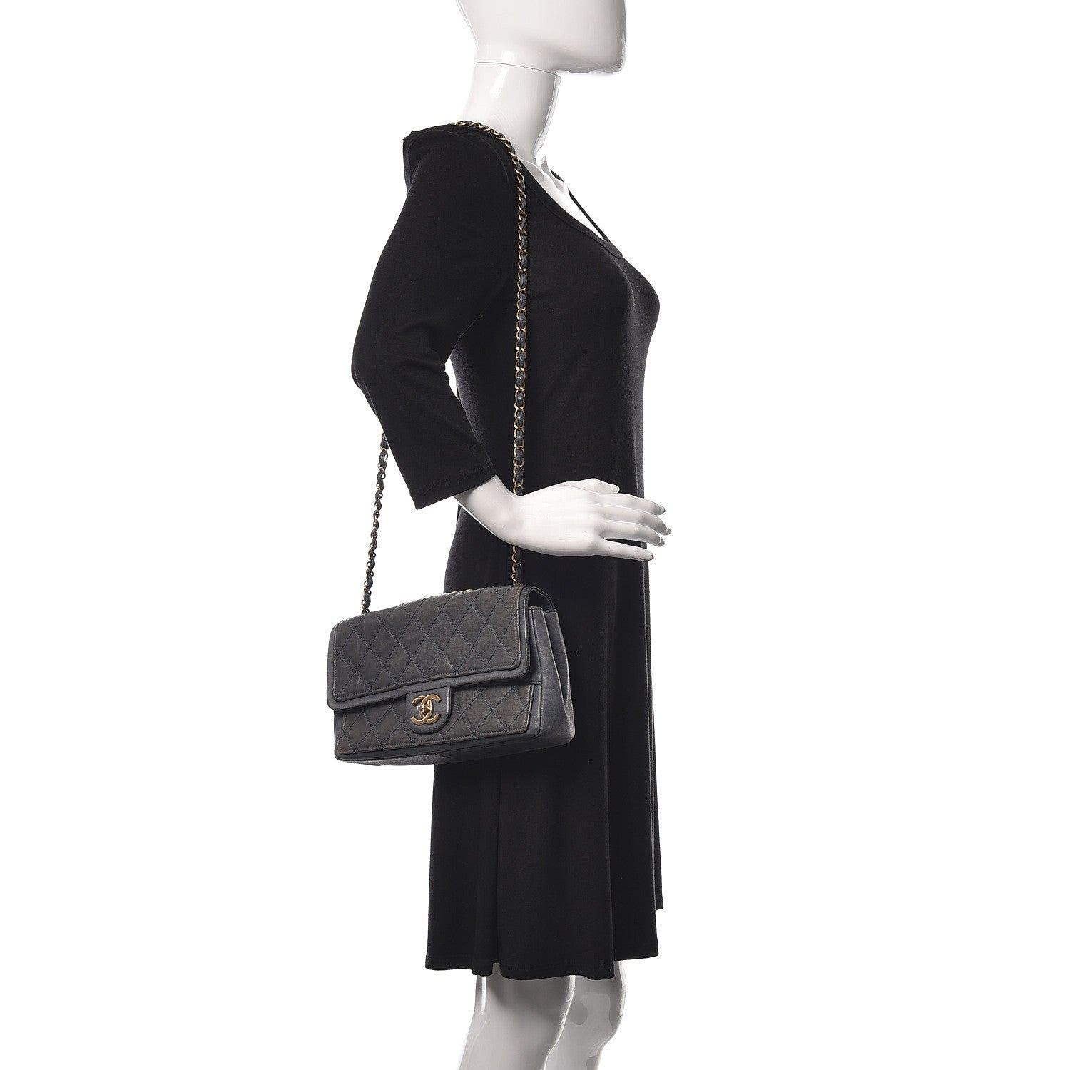Chanel Calfskin Stitched Two Tone Flap Blue 2 of 23