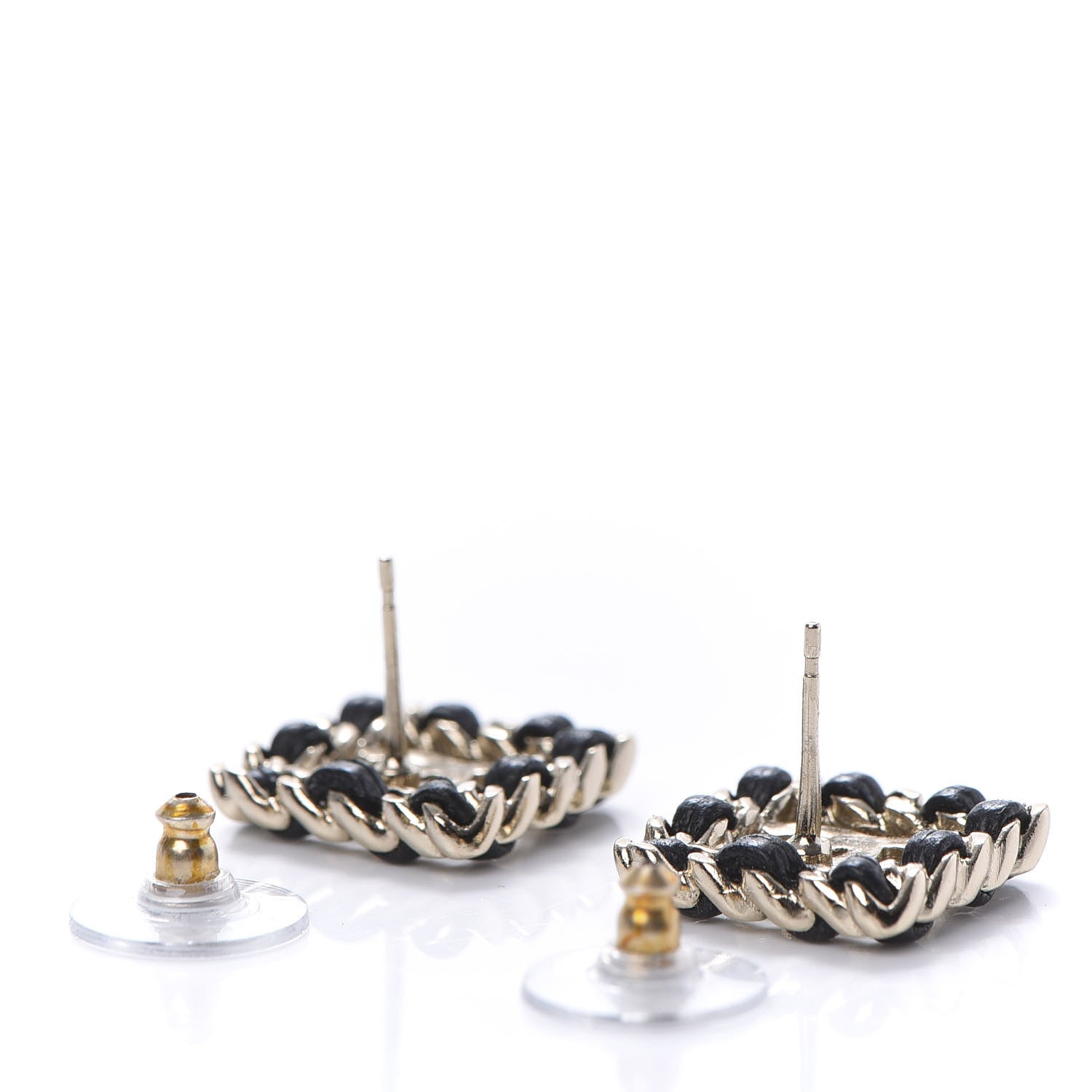 Chanel Crystal Lambskin Chain Sergeant Stud Earrings Black Gold 6 of 10