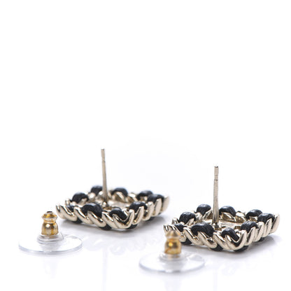 Chanel Crystal Lambskin Chain Sergeant Stud Earrings Black Gold 6 of 10
