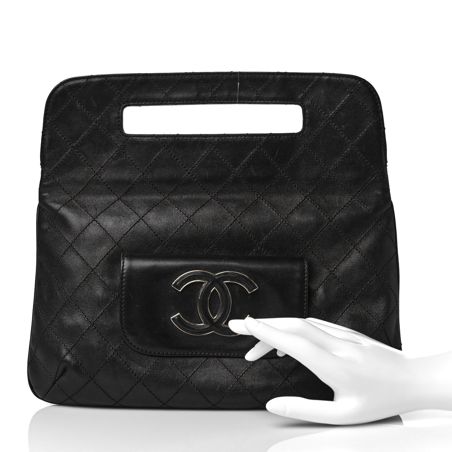 Calfskin Stitched CC Flap Clutch Black