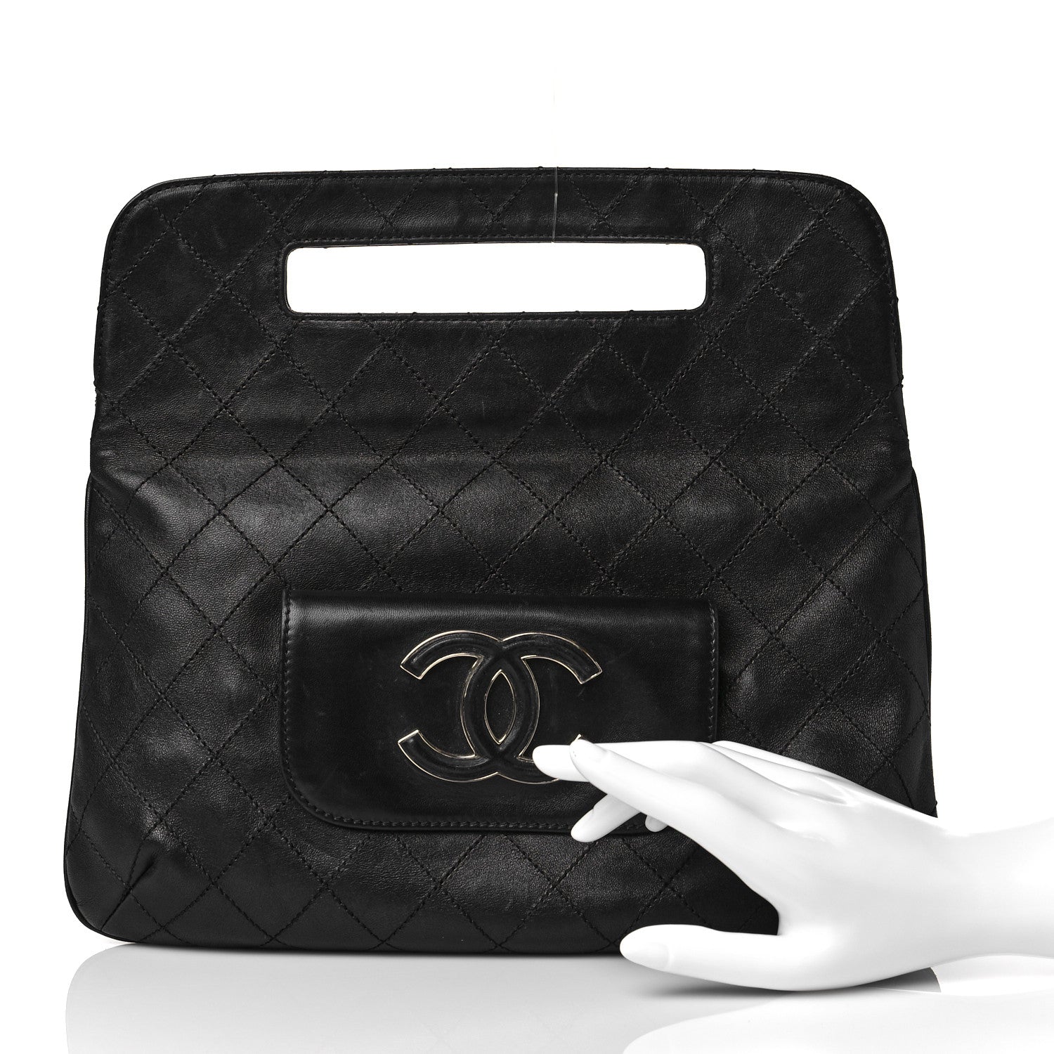 Chanel Calfskin Stitched CC Flap Clutch Black 2 of 15