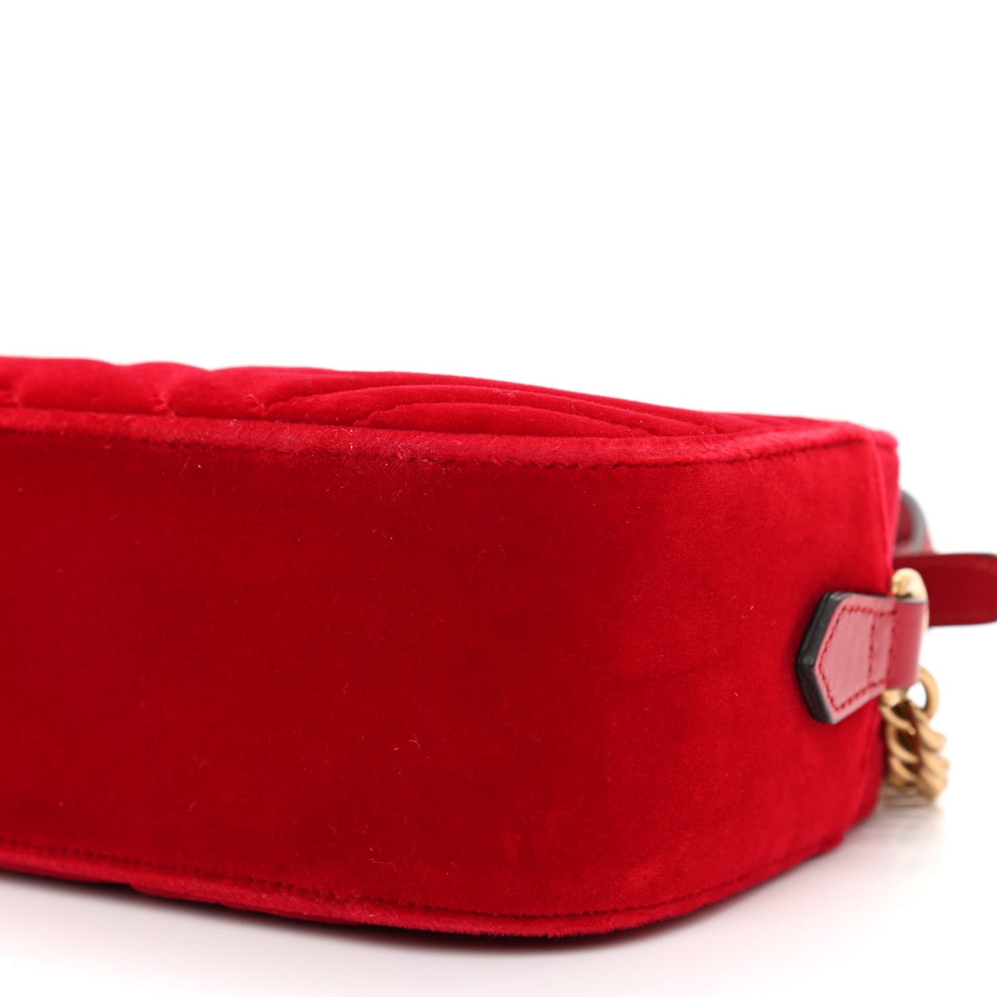 Velvet Matelasse Small GG Marmont Chain Shoulder Bag Hibiscus Red