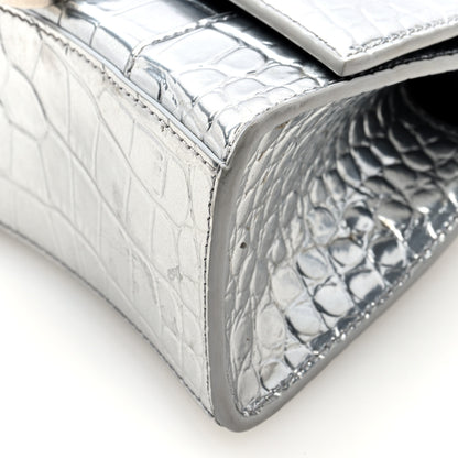 Balenciaga Metallic Calfskin Crocodile Embossed Hourglass Top Handle Bag XS Silver 9 of 9