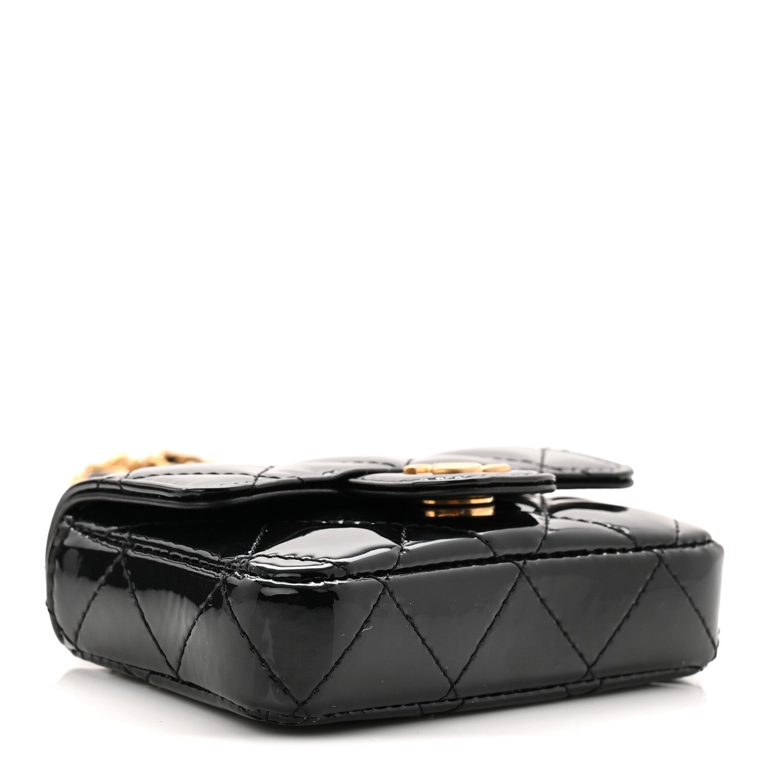 Chanel Patent Enamel Quilted Coco Hearts Clutch With Chain Black 4 of 12