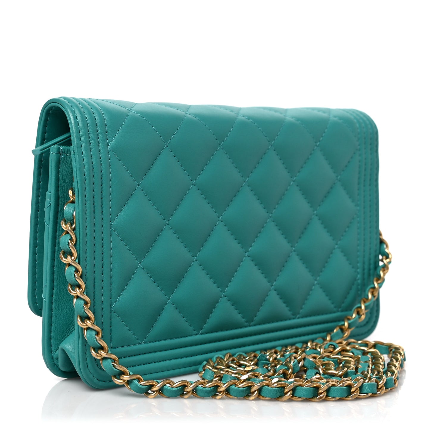 Lambskin Quilted Boy Wallet On Chain WOC Turquoise