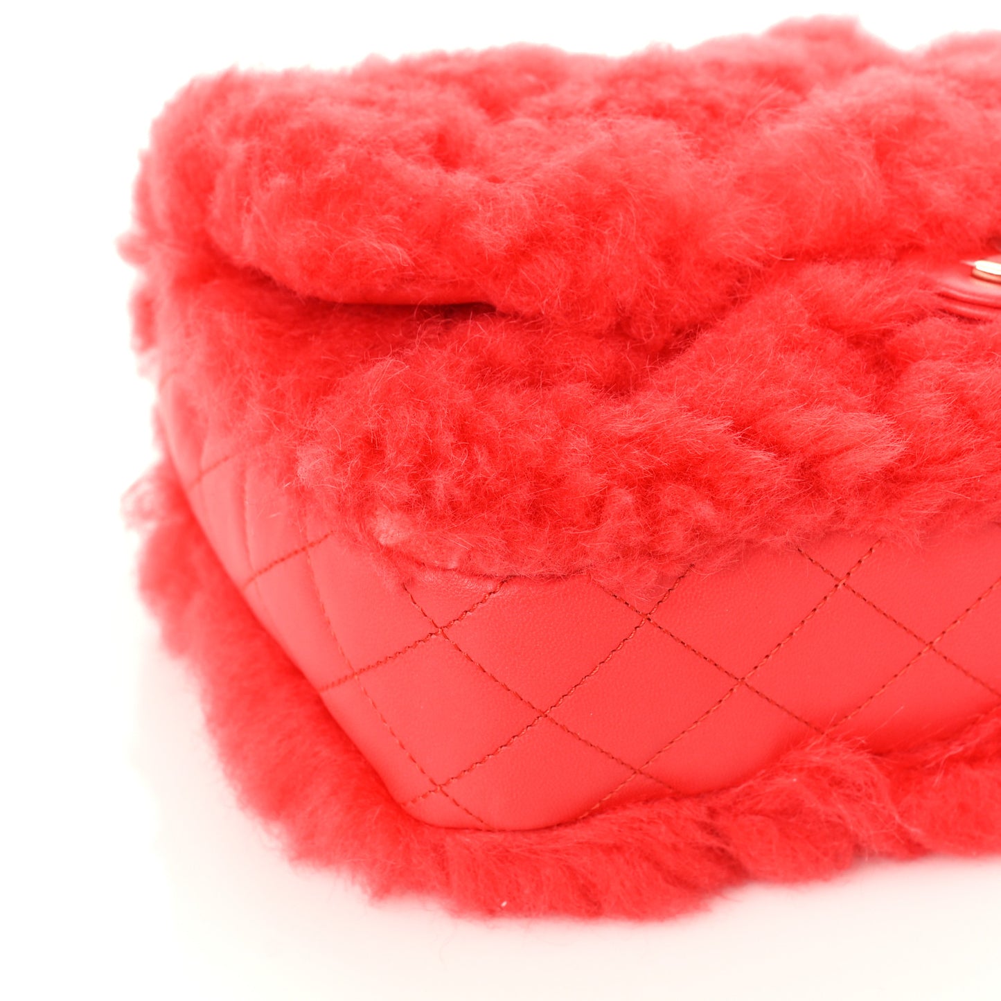 Shearling Lambskin Quilted Flap Bright Red