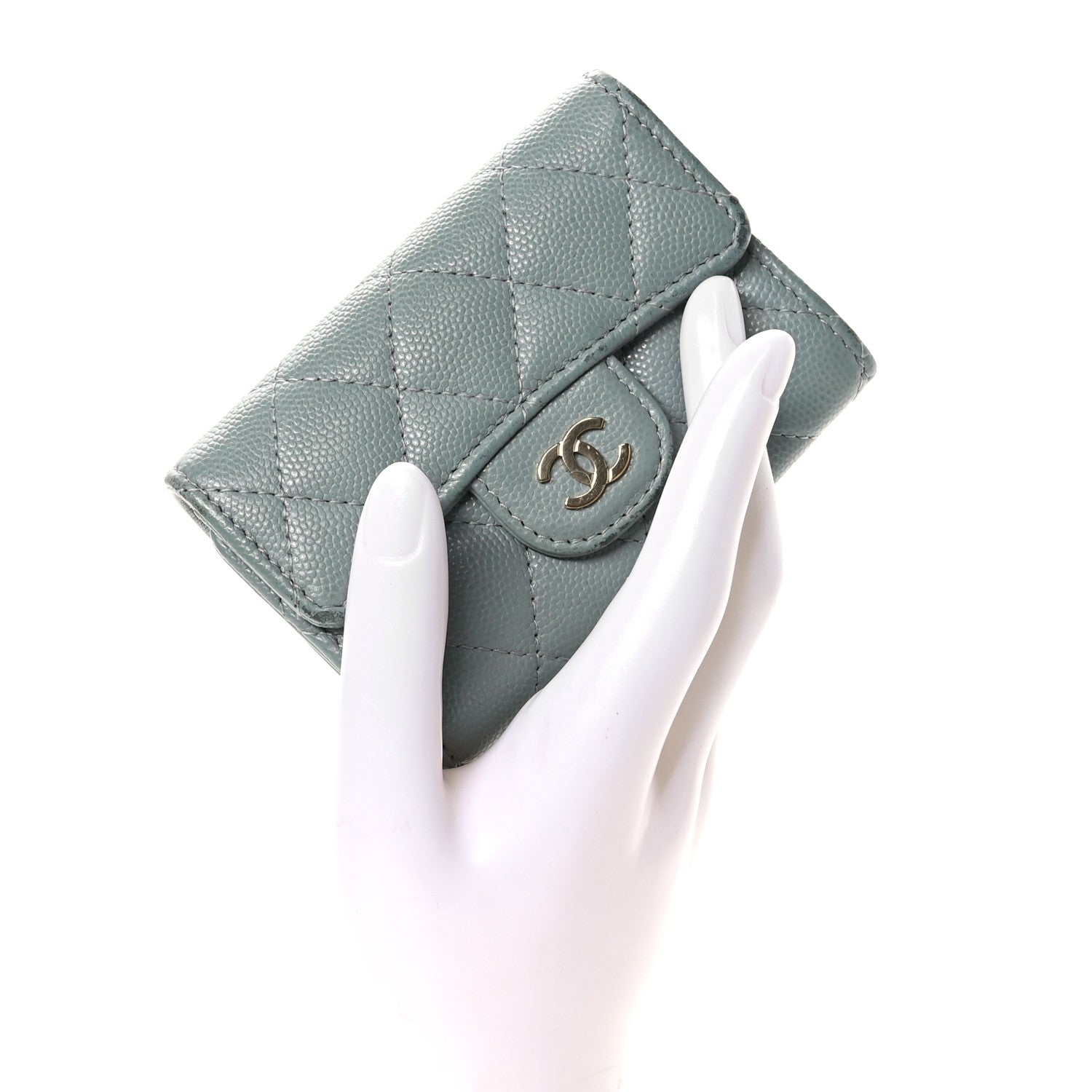 Chanel Caviar Quilted Classic 4 Key Holder Wallet Grey 2 of 10