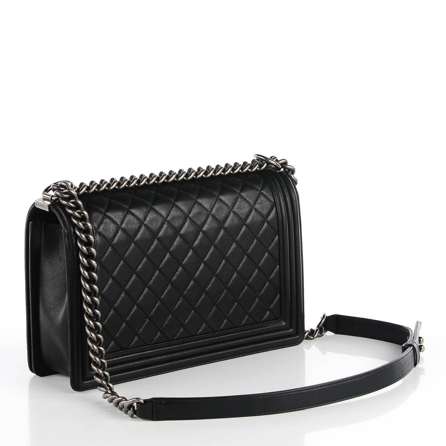 Metallic Calfskin Quilted New Medium Boy Flap Black