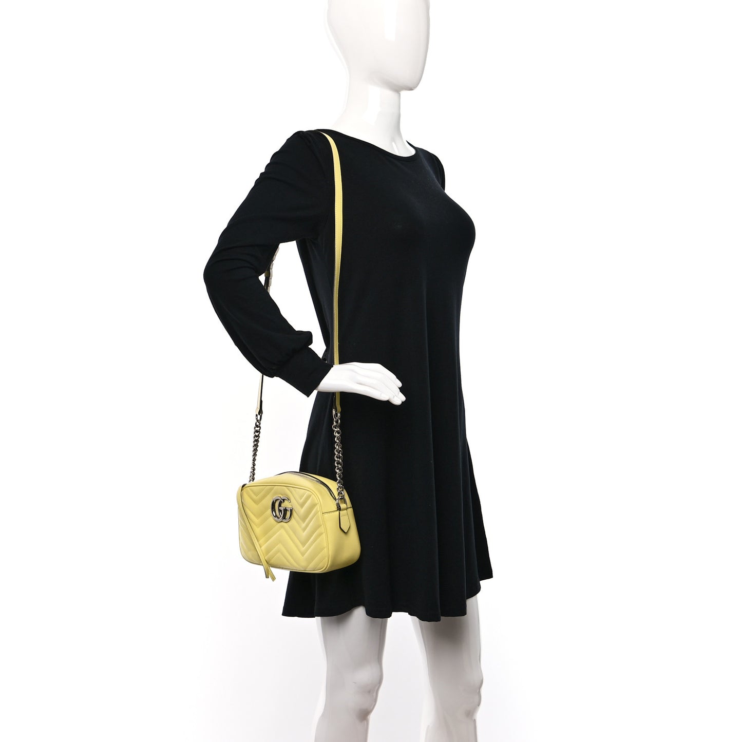 Calfskin Matelasse Small GG Marmont Chain Shoulder Bag Banana