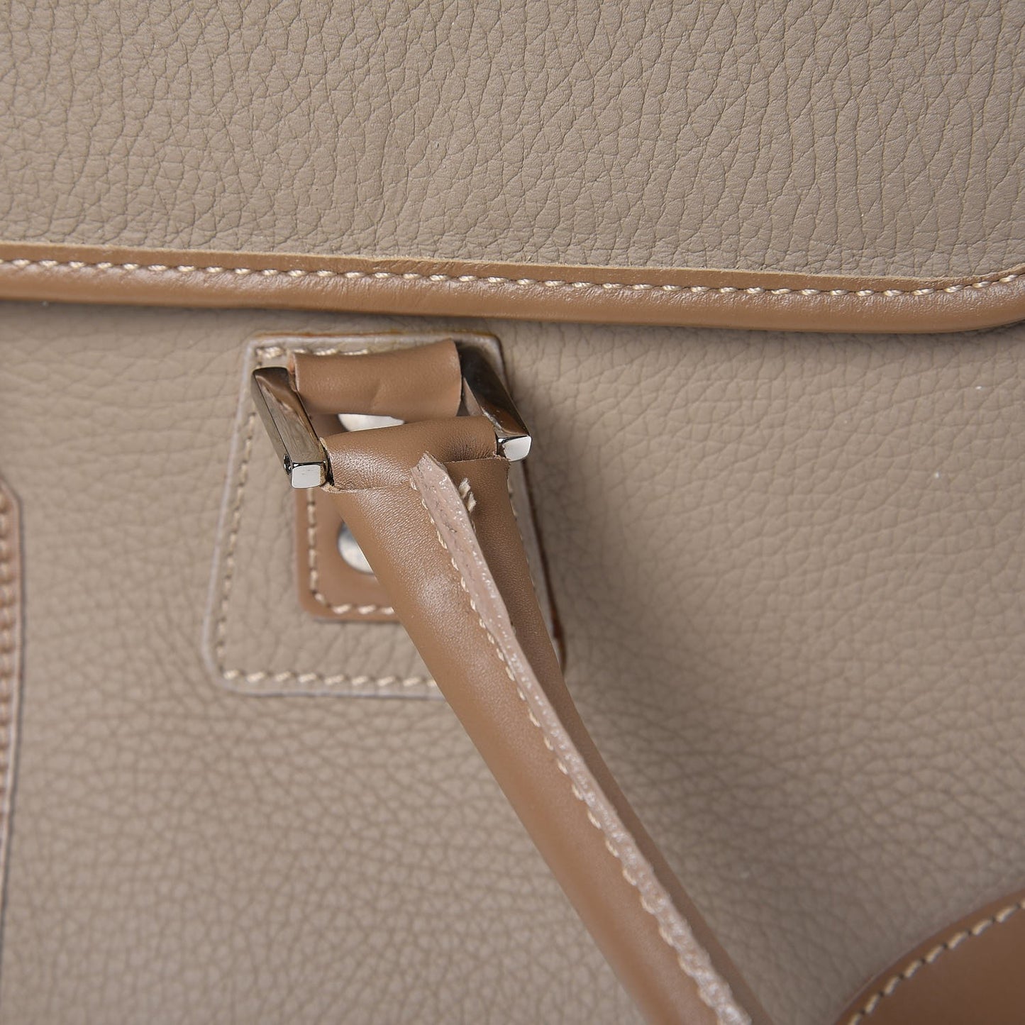 Grained Calfskin Satchel Brown