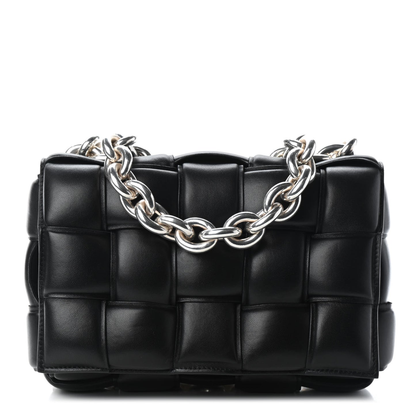 Lambskin Maxi Intreccio Padded Chain Cassette Crossbody Bag Black