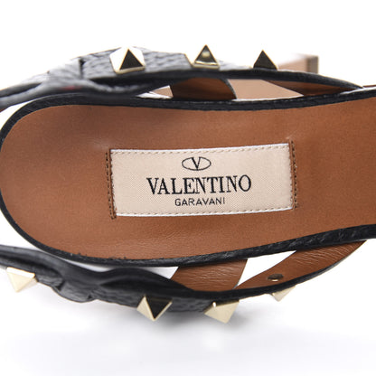 Valentino Garavani Pebbled Calfskin Rockstud Ankle Strap Sandals 38 Black 8 of 9