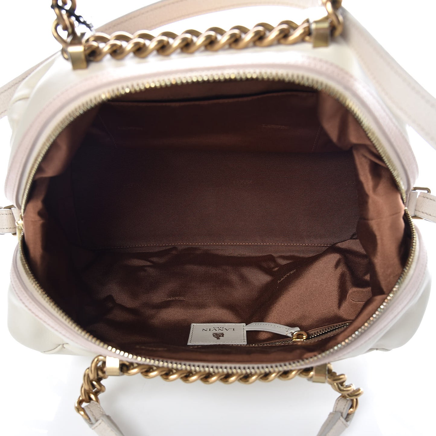 Smooth Calfskin Bicolor Padam Bowling Satchel White